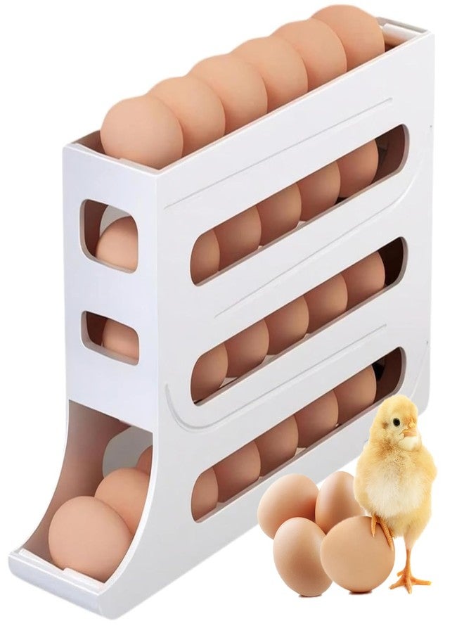 ERRECI White Egg Rolling Dispenser - Fridge Organizer, 4 Layers Auto Rolling, Space-Saving Egg Storage - Image 1